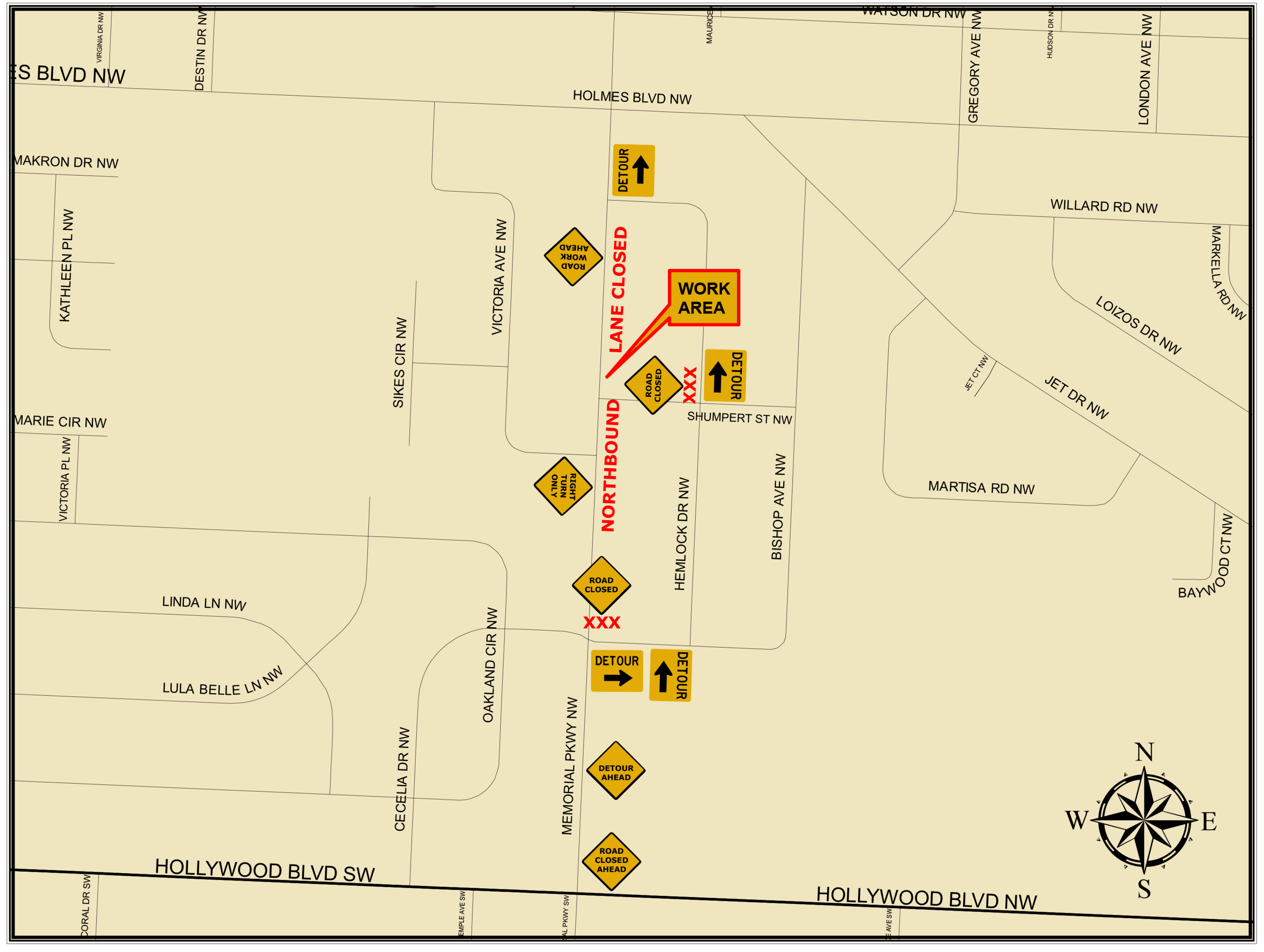 Map of Memorial Parkway street closure for Sept. 4, 2024.