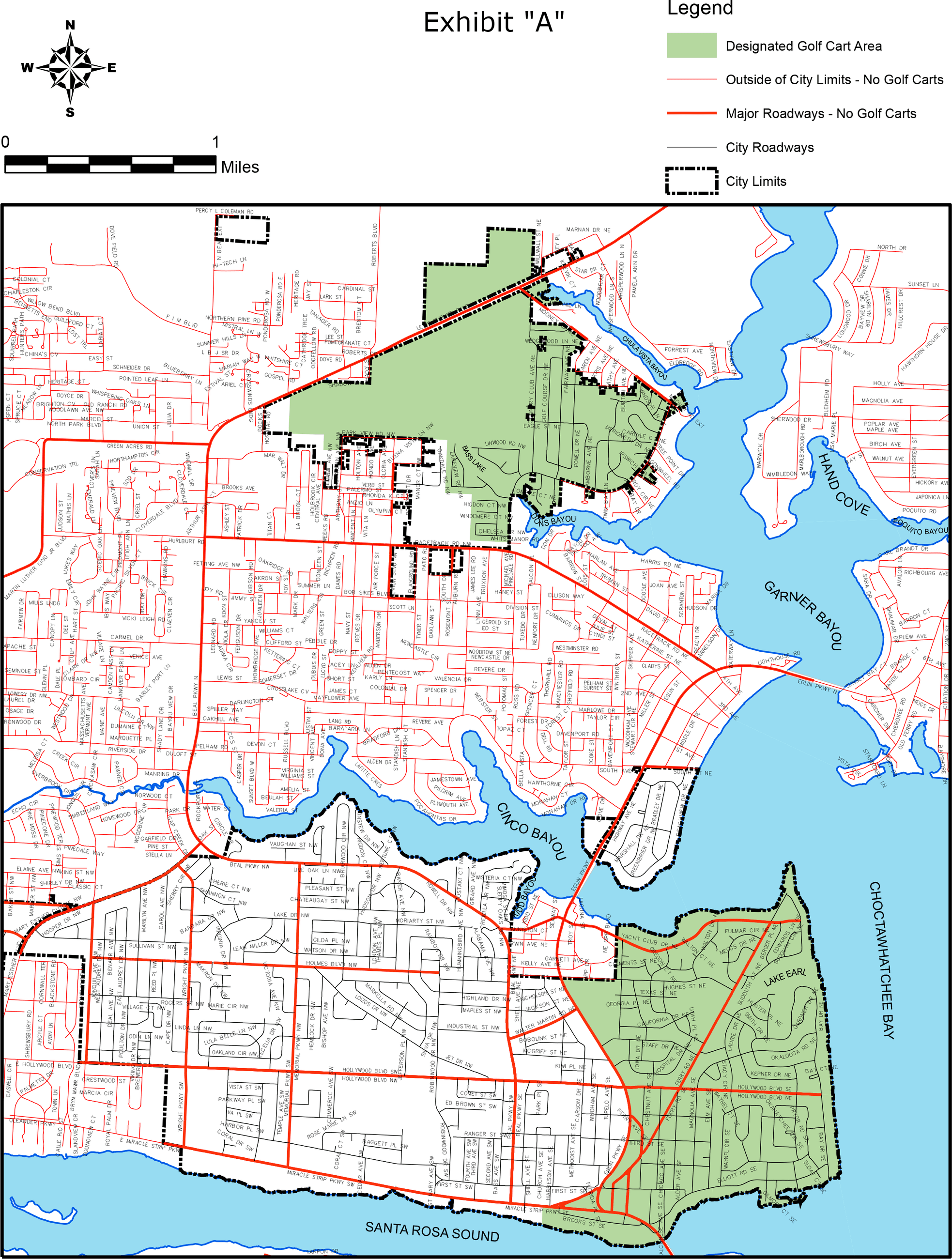 A map of the City of Fort Walton Beach's two Golf Cart zones.
