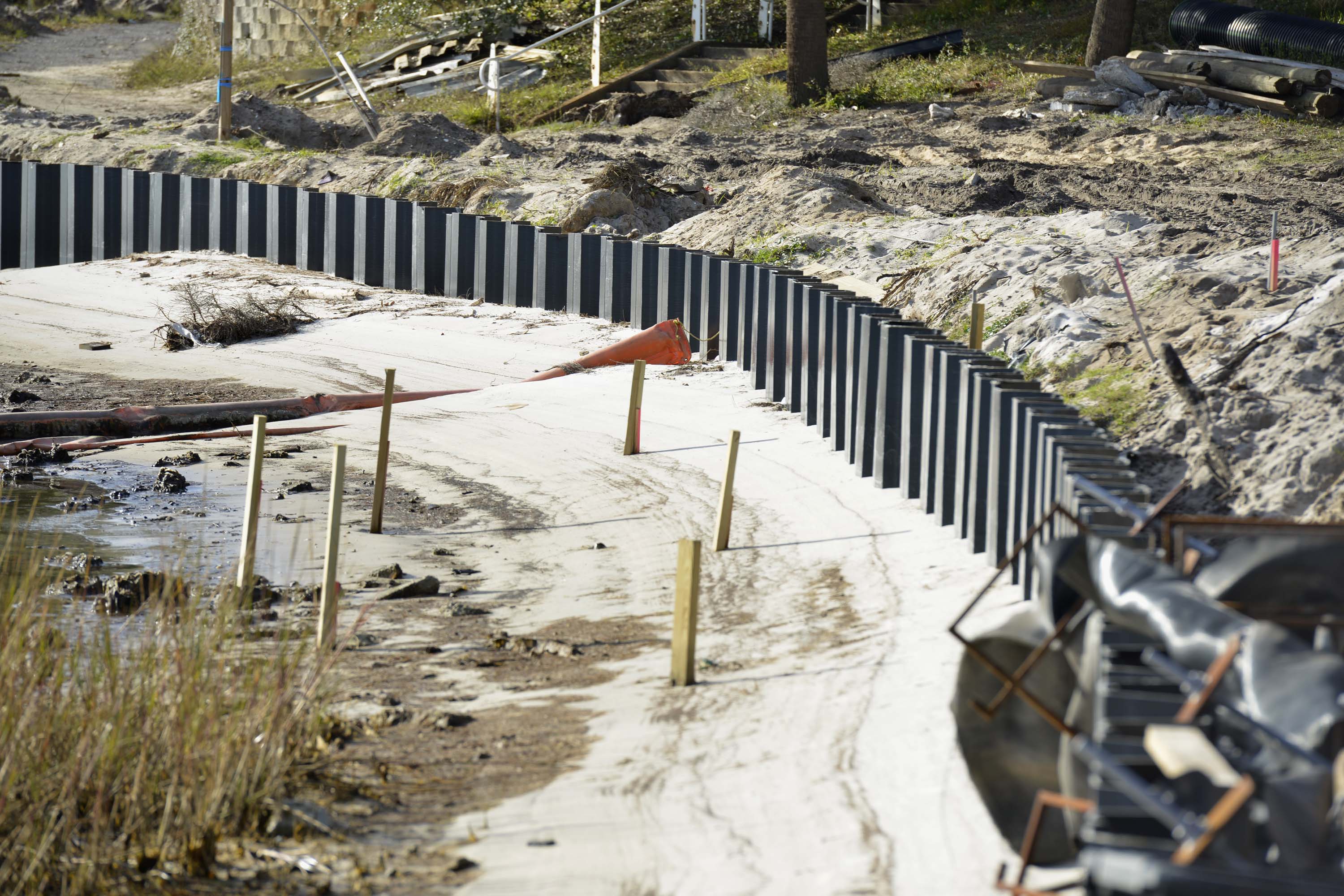 The sea wall being installed at the Fort Walton Beach Landing Park as part of Phase I renovations.