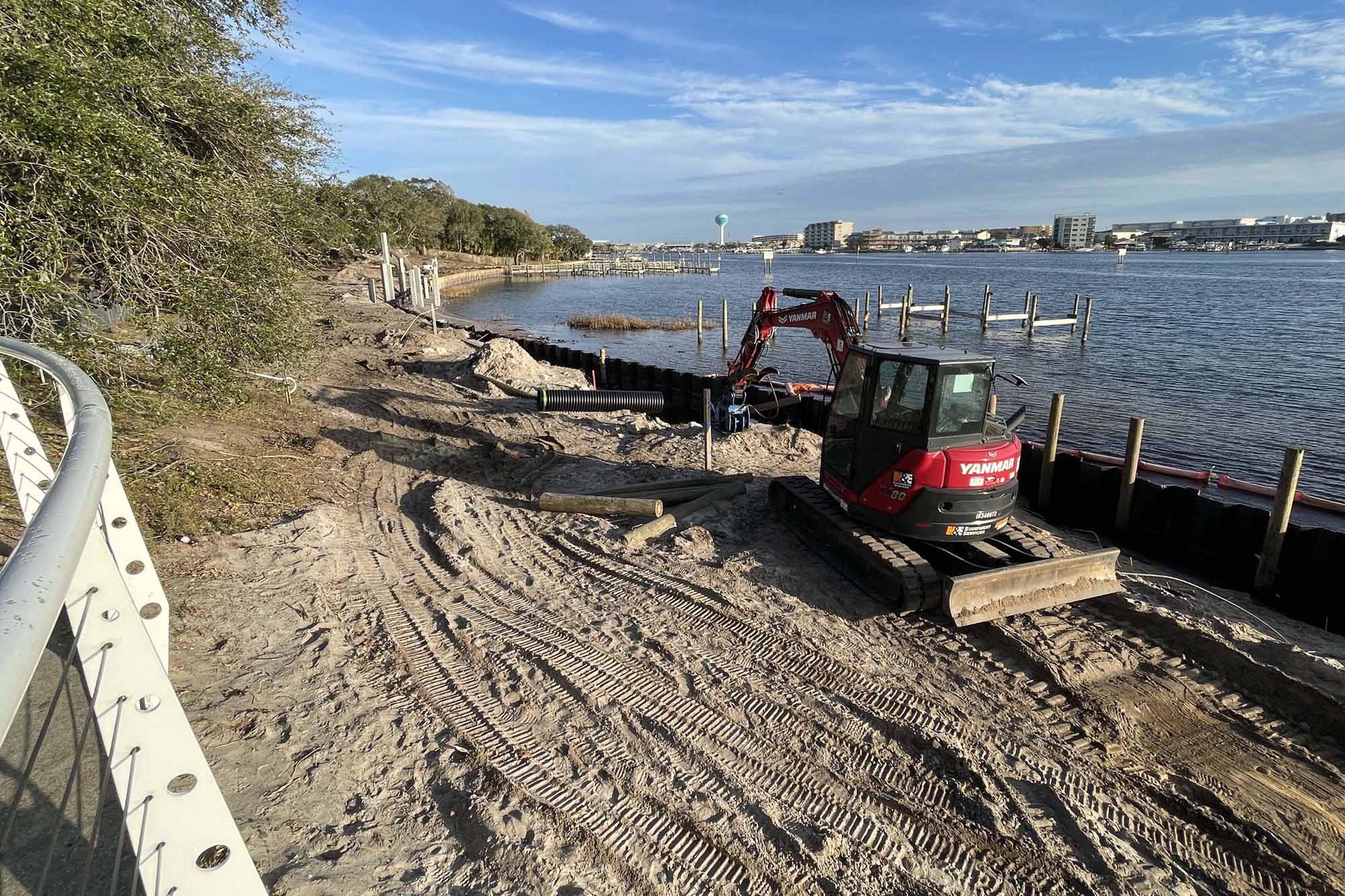 A picture of construction at the Fort Walton Beach Landing Park.
