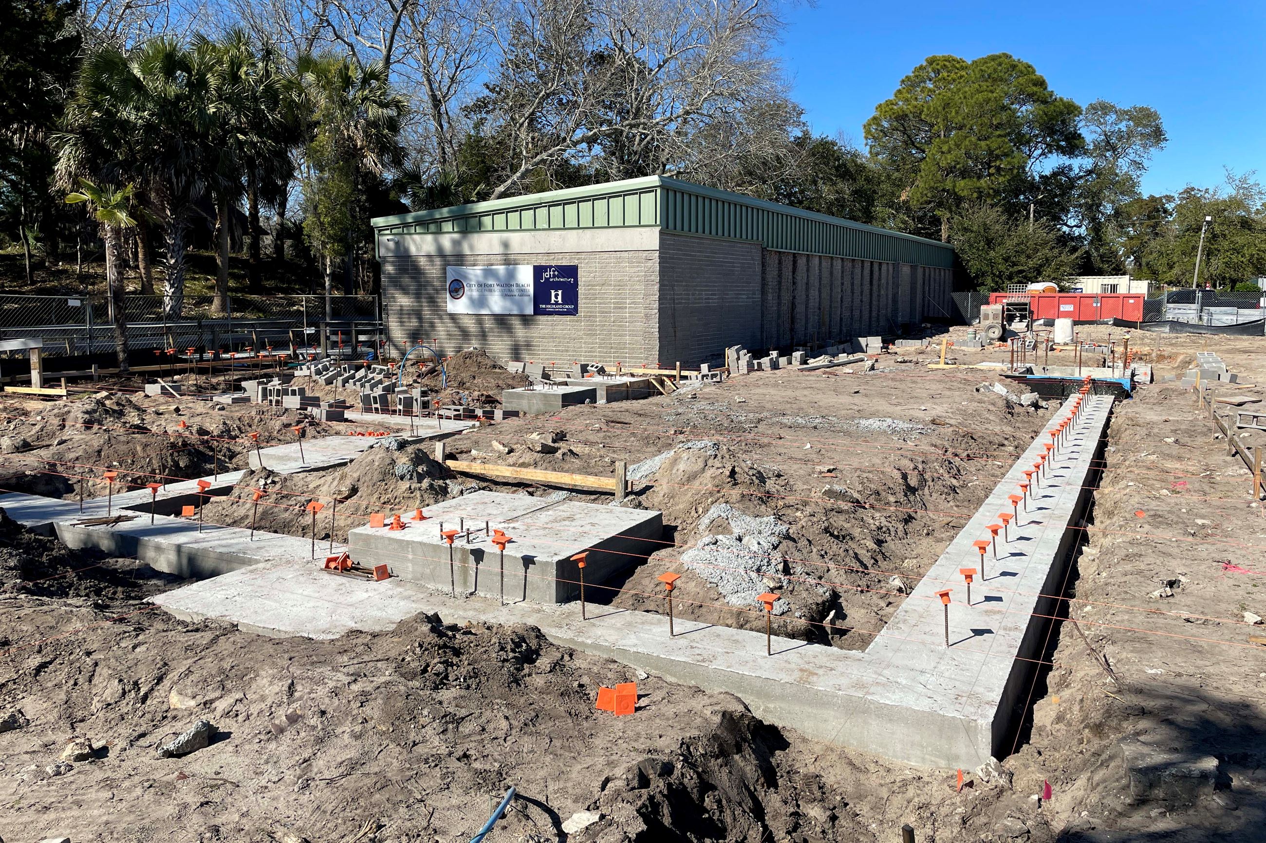 A picture of work on a new addition to the Fort Walton Beach Heritage Park and Cultural Center.