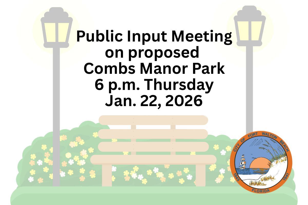 A graphic advertising a public input meeting for a proposed park in the Combs Manor Neighborhood.