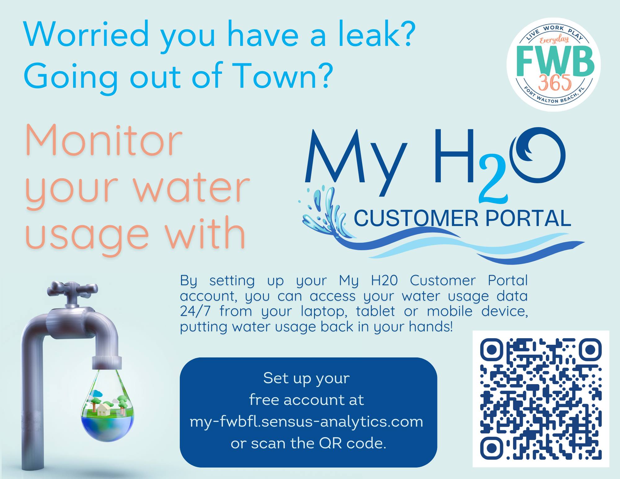 Flyer for the MyH2O website portal, which allows you to monitor your water consumption.