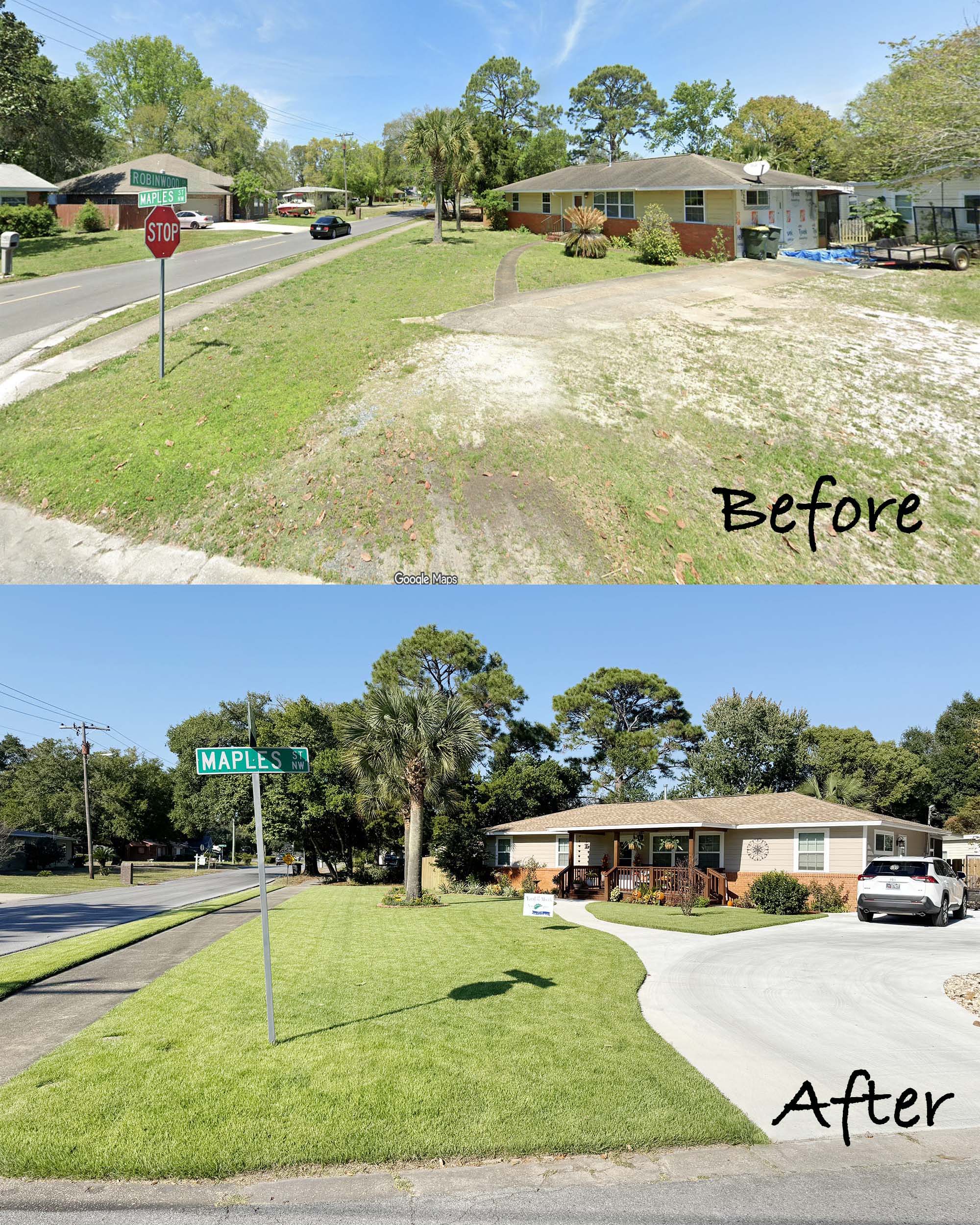 Before and After photos of the Giorella's yard renovations.
