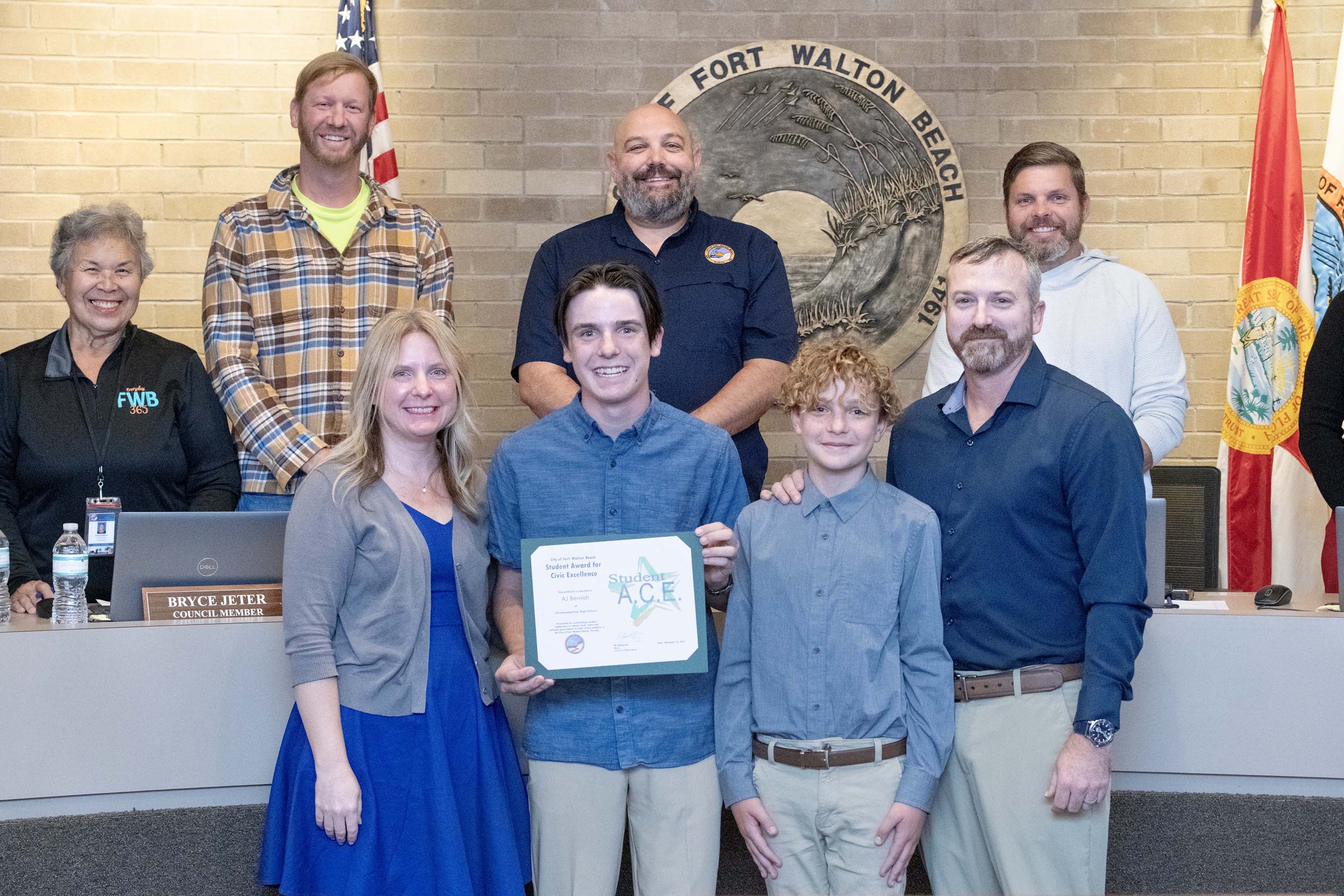 AJ Bernich from Choctawhatchee High School receives the city's Student Award for Civic Excellence