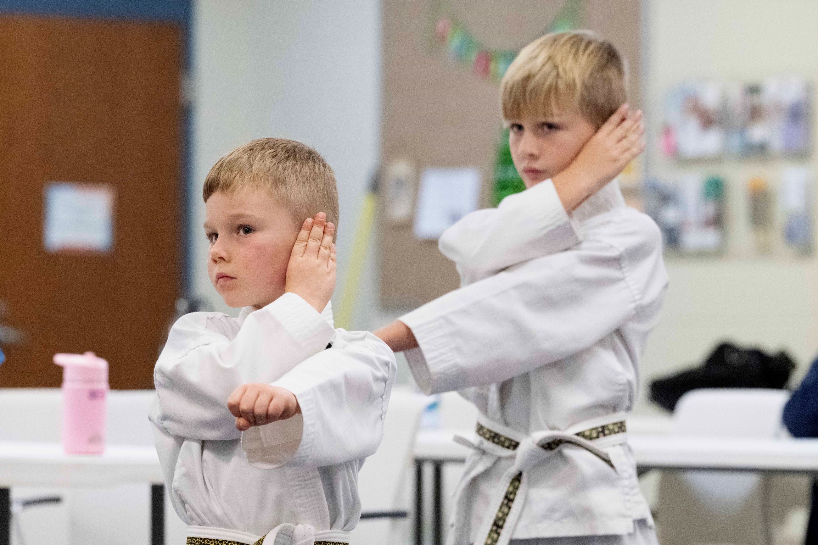 Students work on drills during an ATA Martial Arts at the Fort Walton Beach Recreation Center.