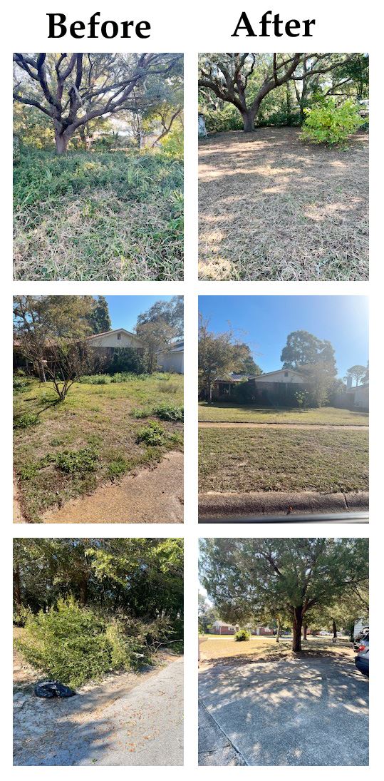 Before and after photos from the city's November 2025 Operation Yardwork beautification project.
